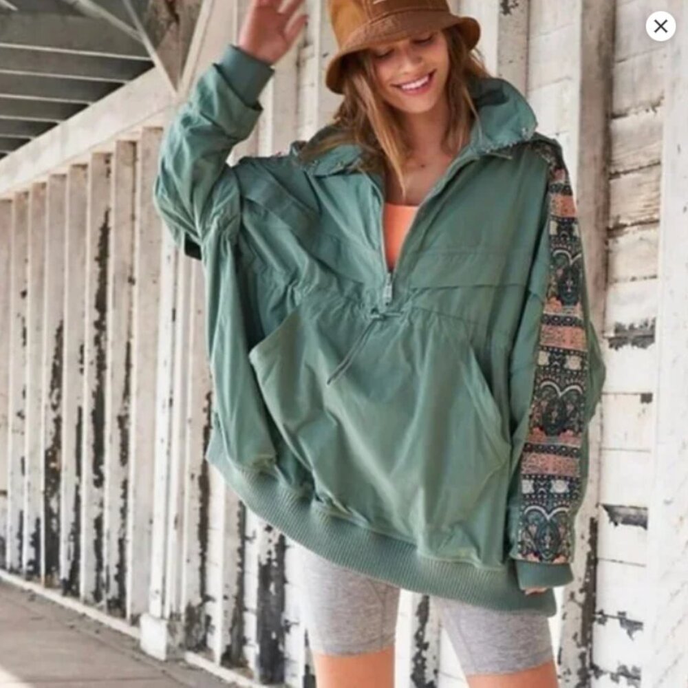 FP Movement Free People She Fly Jacket Embroidered Windbreaker Pullover Top
